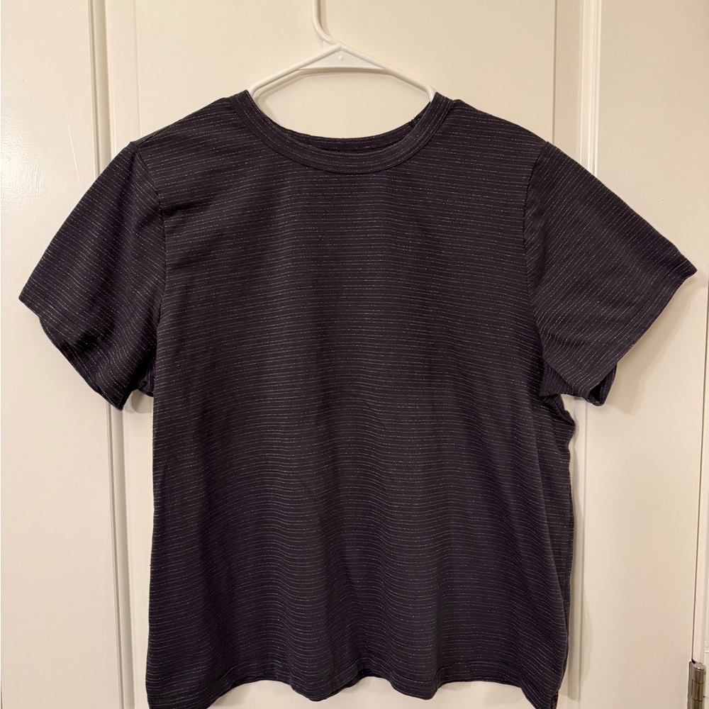 Old Navy Petite Gray with Silver Stripes Short Sleeve Everywear Tee